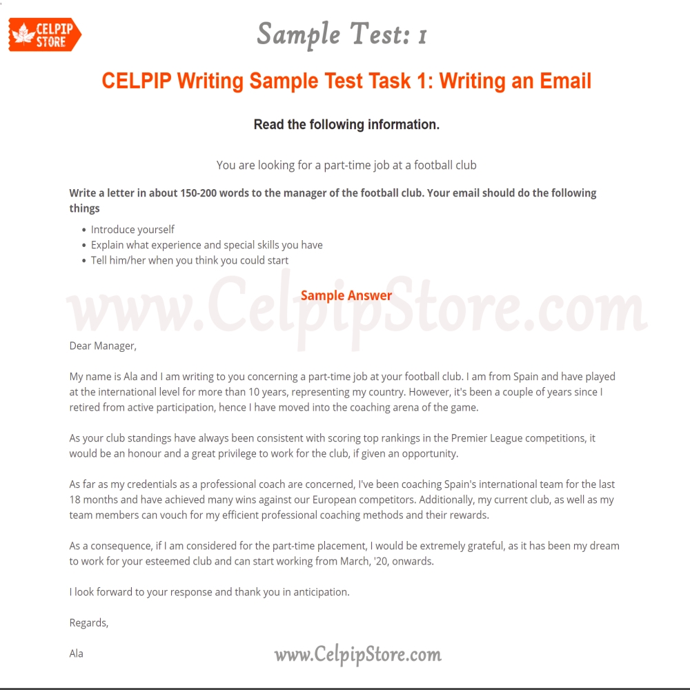 Celpip Writing An Email Sample 1 CELPIP biz