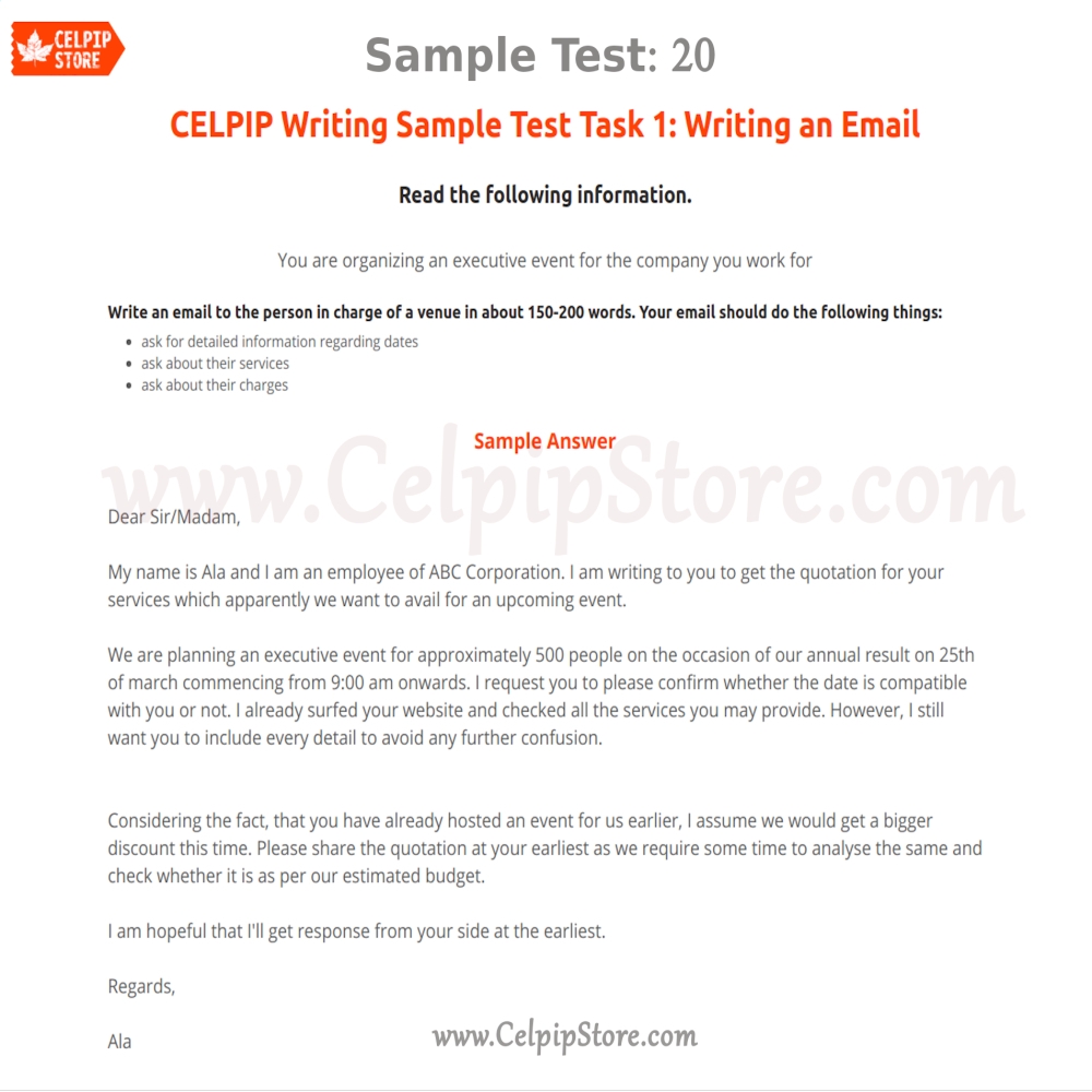 CELPIP Writing an Email Sample