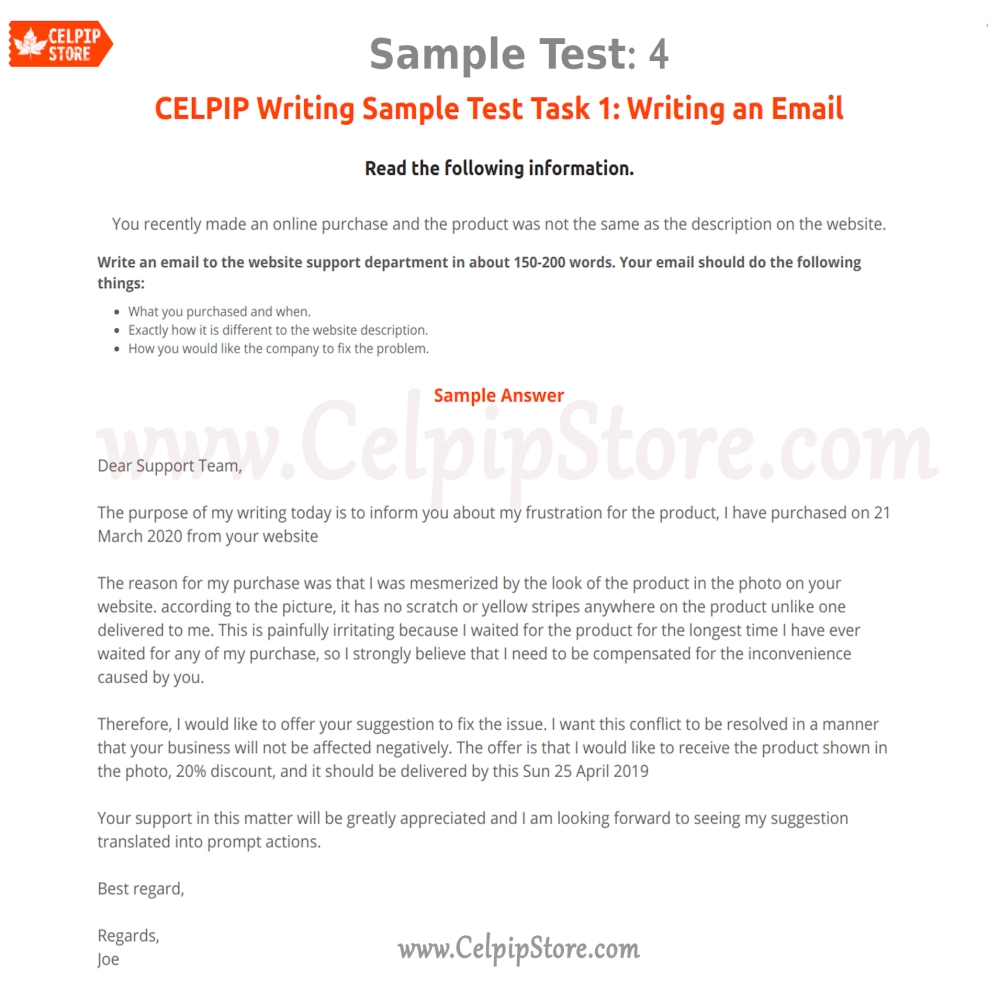 CELPIP Writing an Email Sample