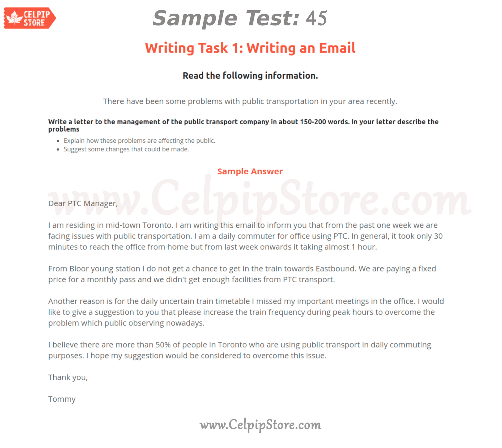 Celpip Writing an Email Sample 45: - Free CELPIP mock