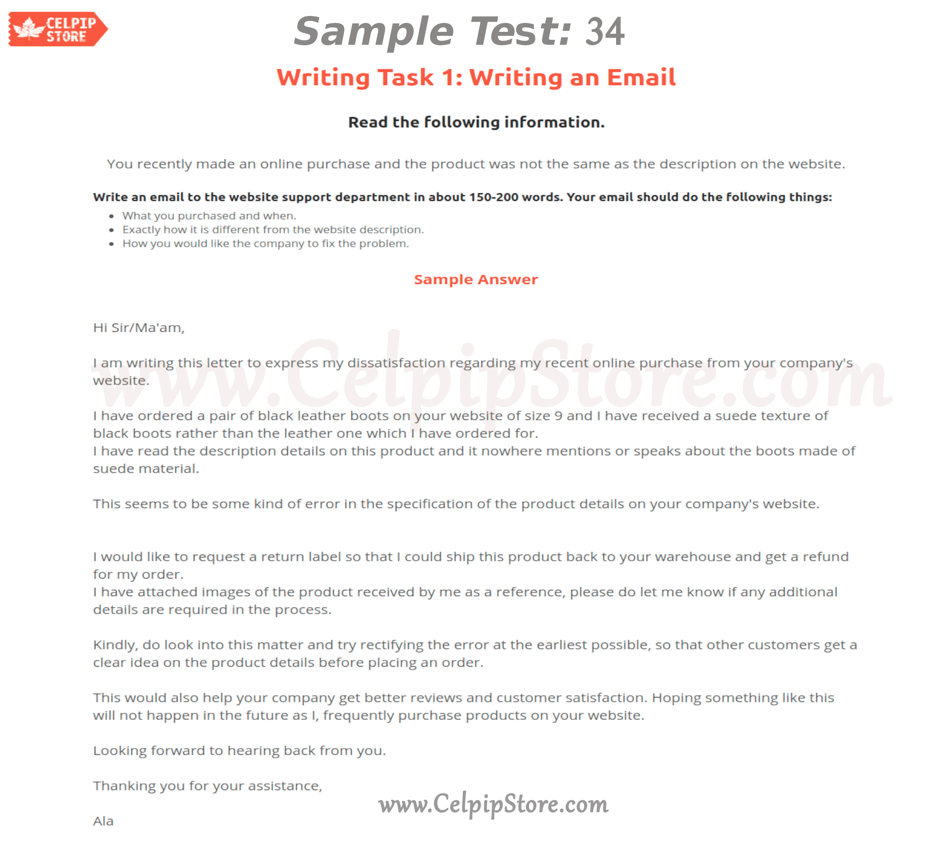 Celpip Writing an Email Sample 34: - Free CELPIP mock