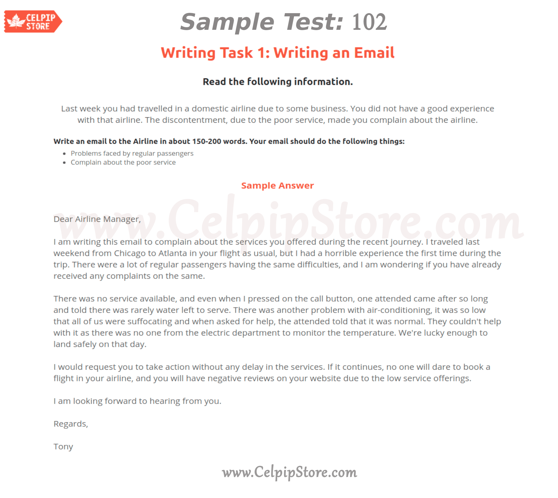 Celpip Writing an Email Sample 102: - Free CELPIP mock