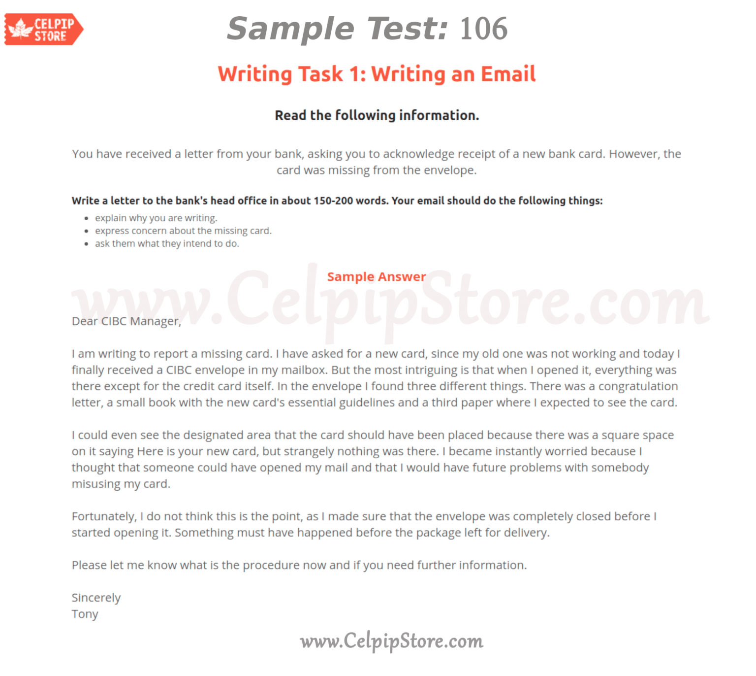 Celpip Writing an Email Sample 106: - Free CELPIP mock