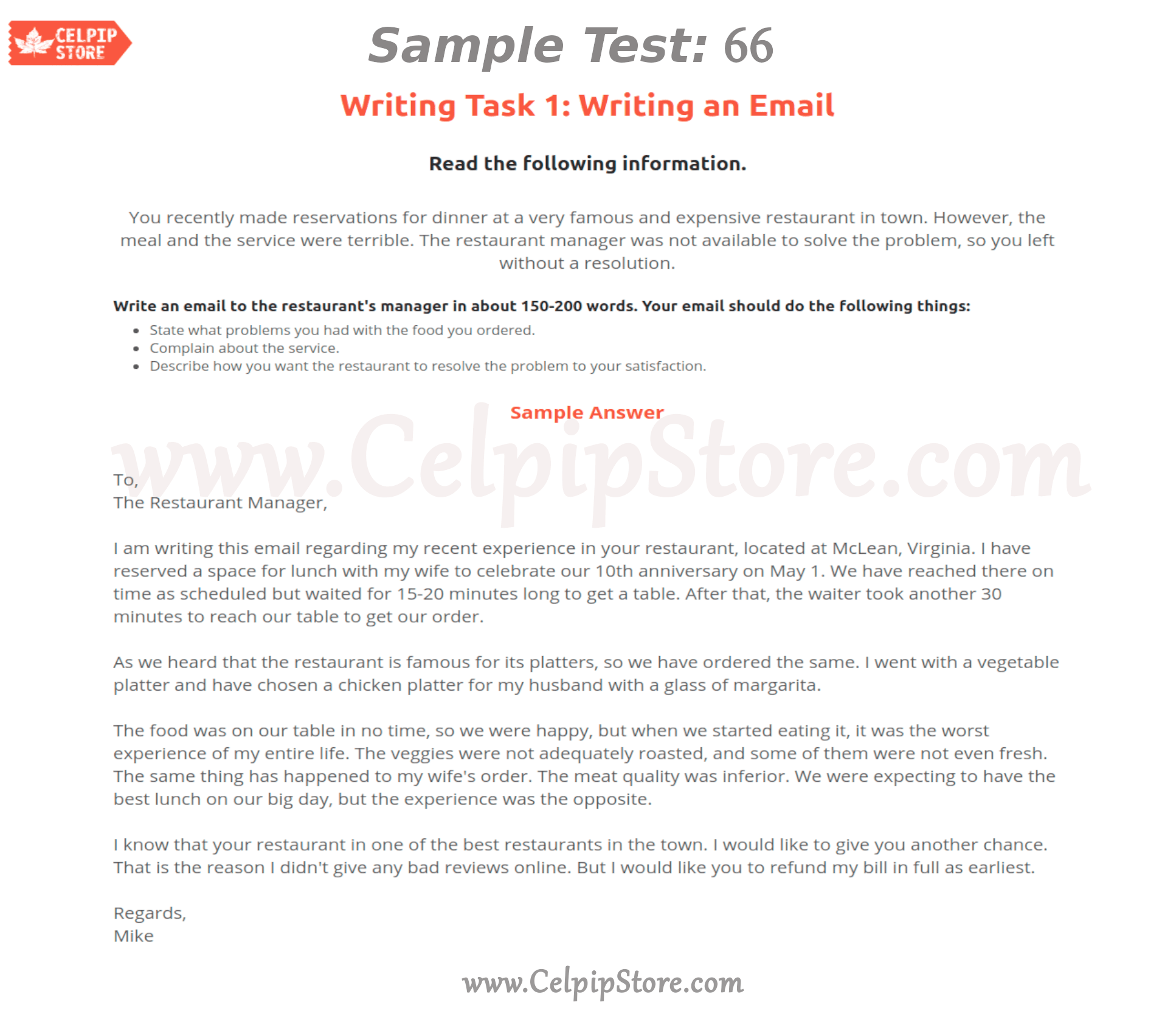 Celpip Writing an Email Sample 66: - Free CELPIP mock