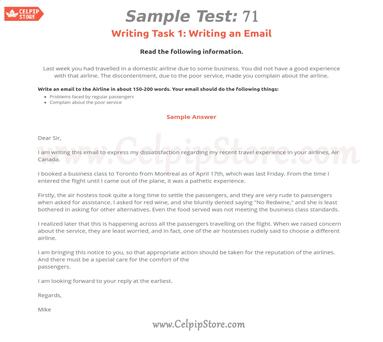 Celpip Writing an Email Sample 71: - Free CELPIP mock