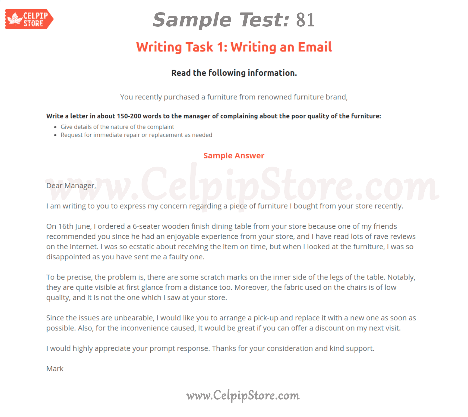 Celpip Writing an Email Sample 81: - Free CELPIP mock