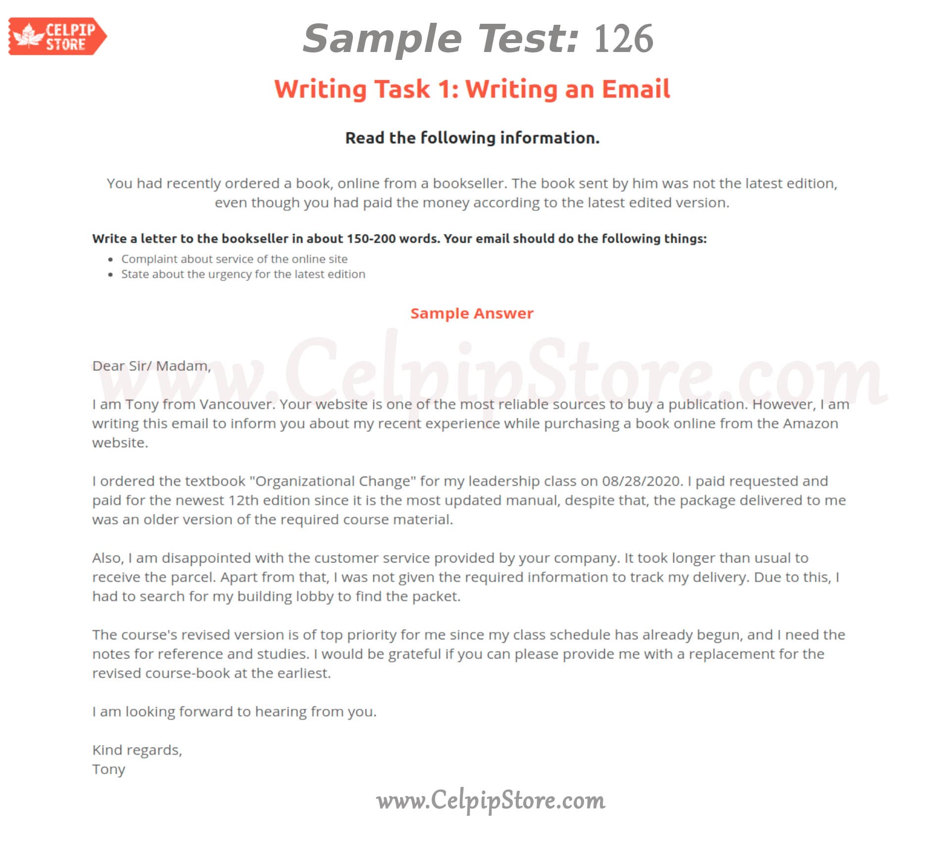 Celpip Writing an Email Sample 126: - Free CELPIP mock