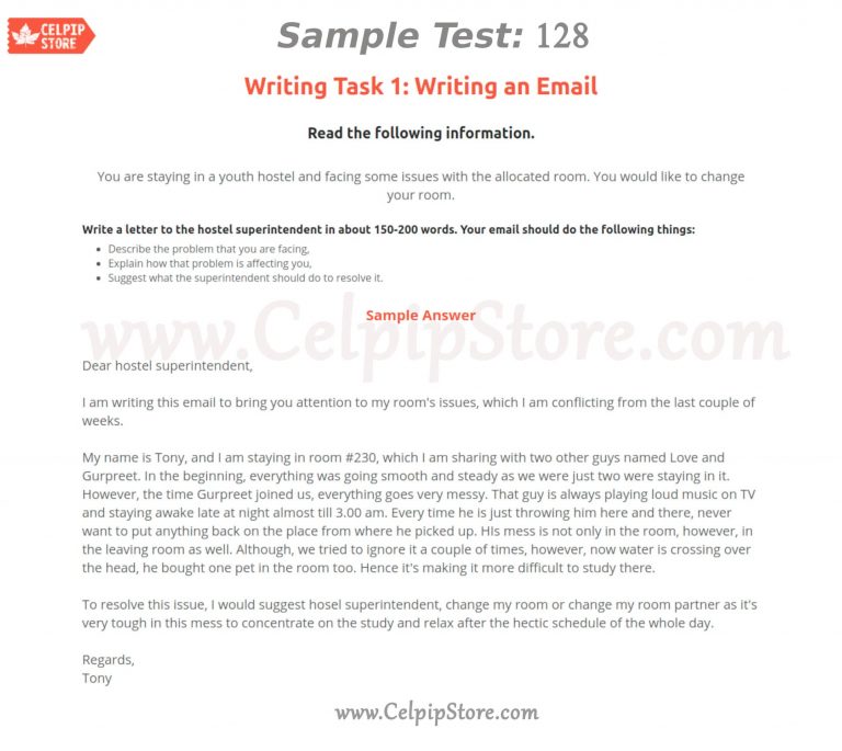 Celpip Writing an Email Sample 128: - Free CELPIP mock