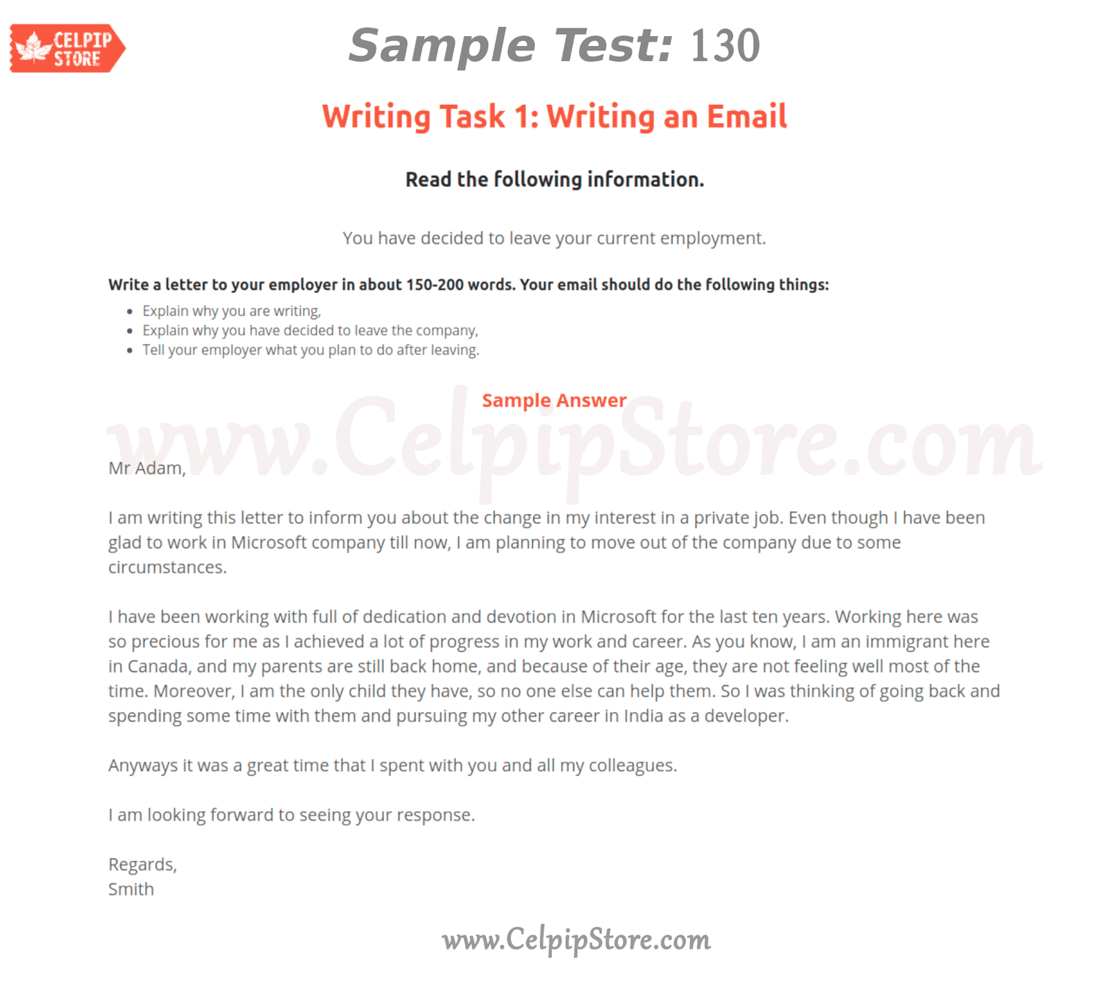 Celpip Writing an Email Sample 130: - Free CELPIP mock