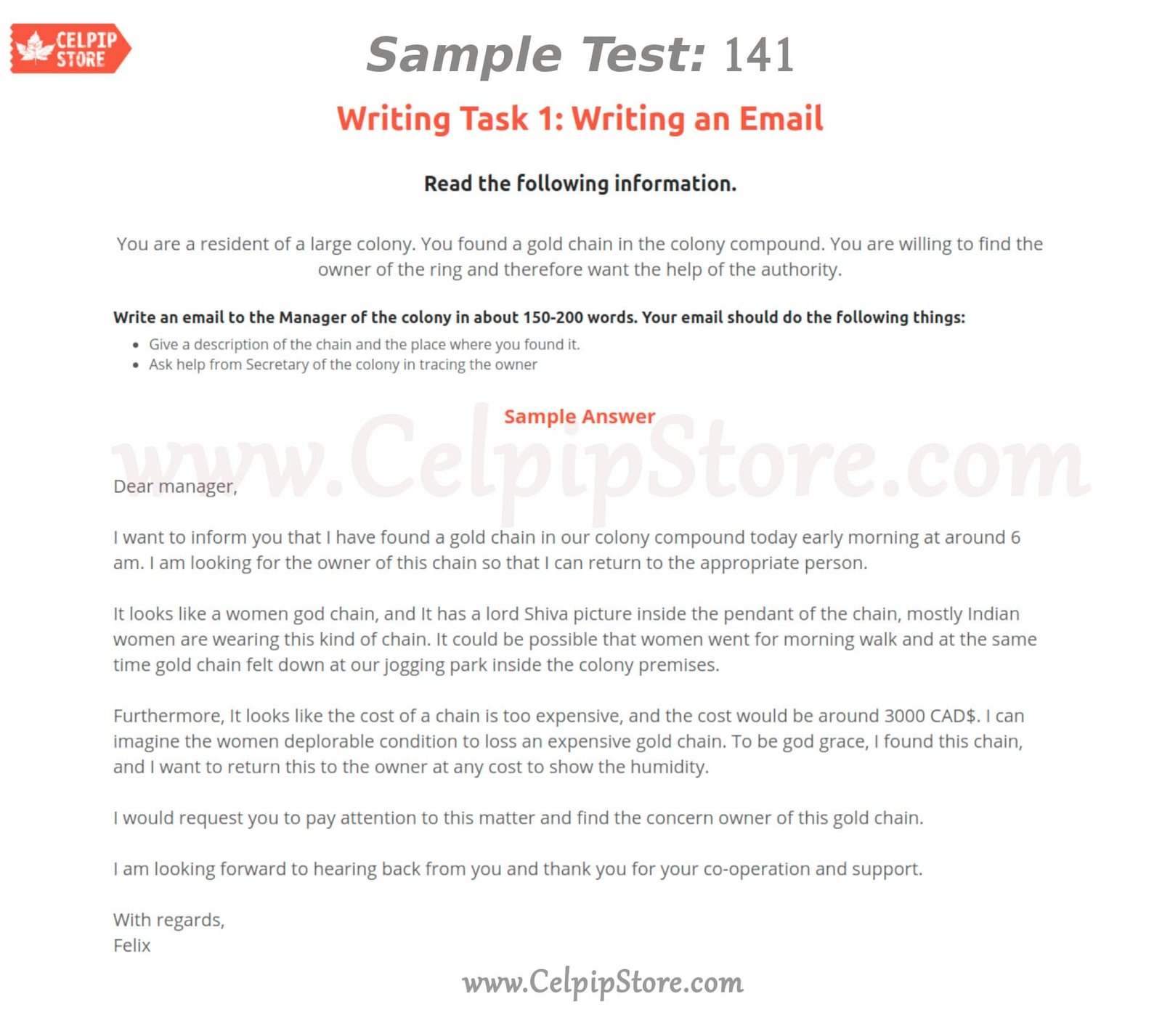 Celpip Writing an Email Sample 141: - Free CELPIP mock