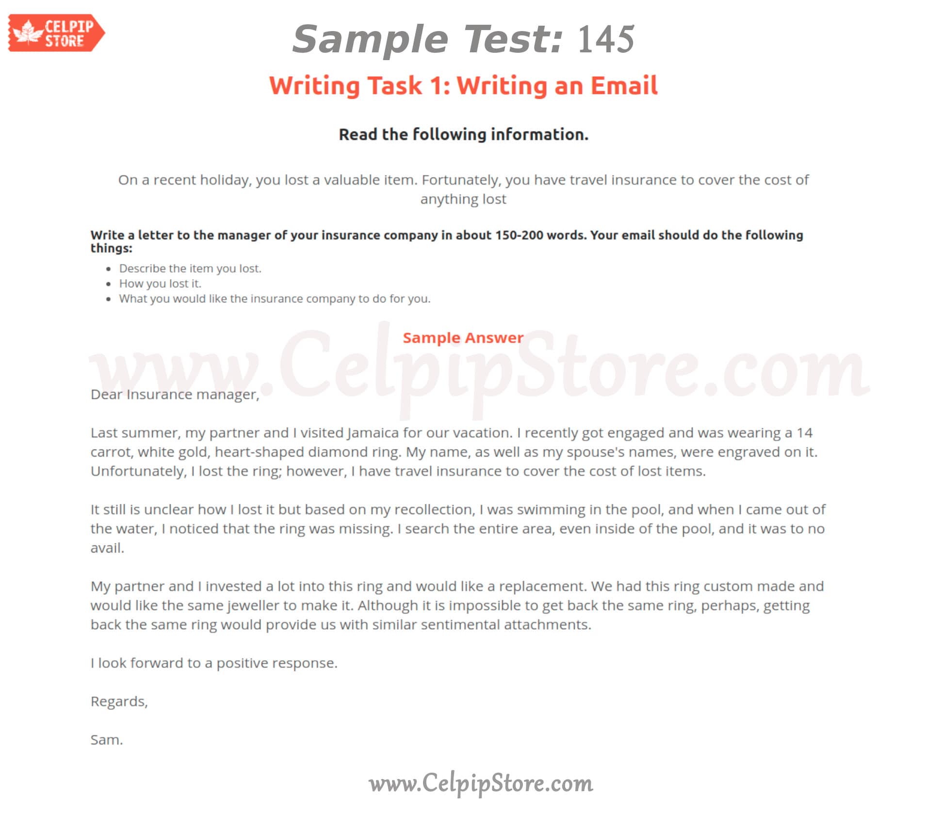 Celpip Writing an Email Sample 145: - Free CELPIP mock