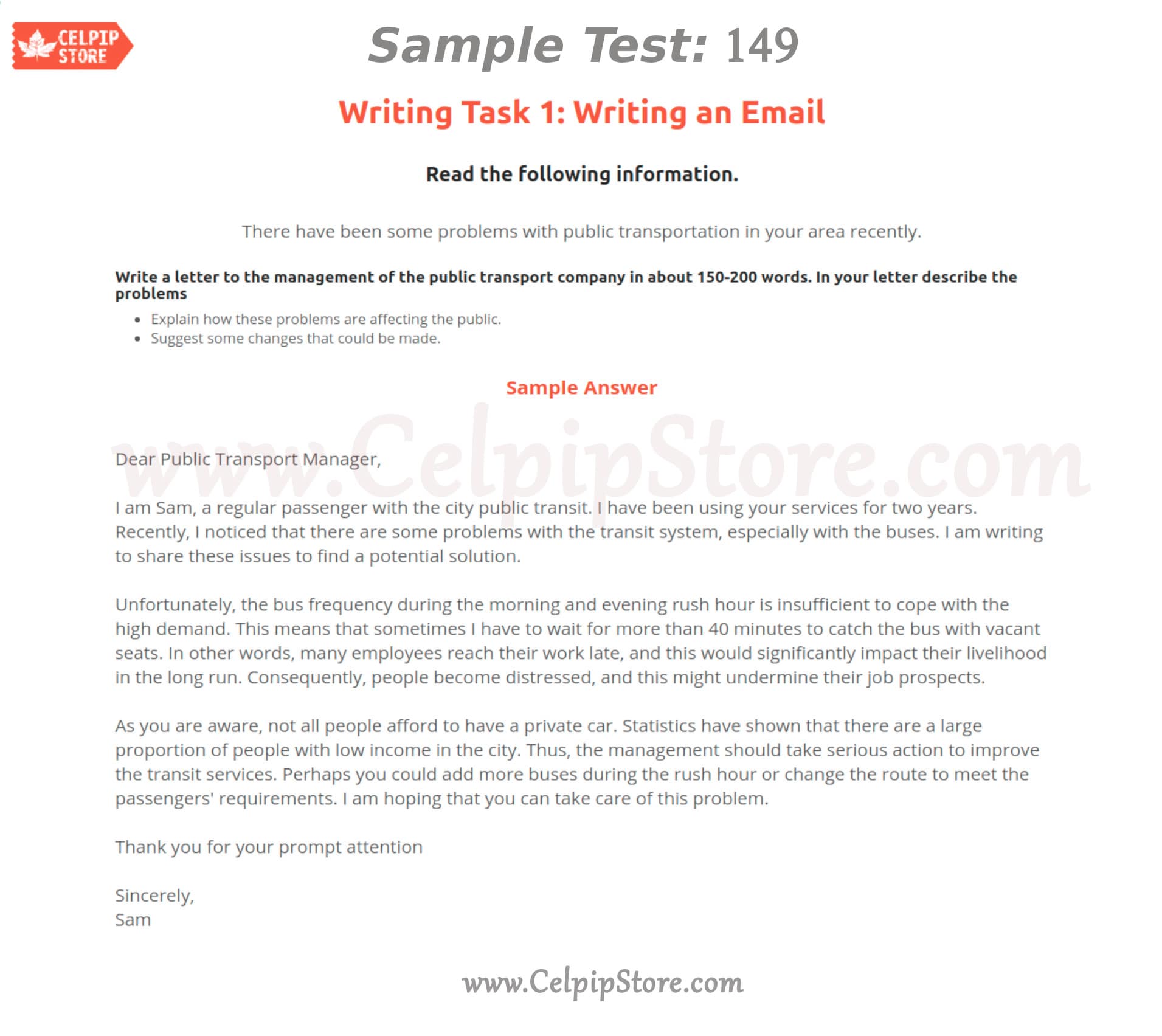 Celpip Writing an Email Sample 149: - Free CELPIP mock