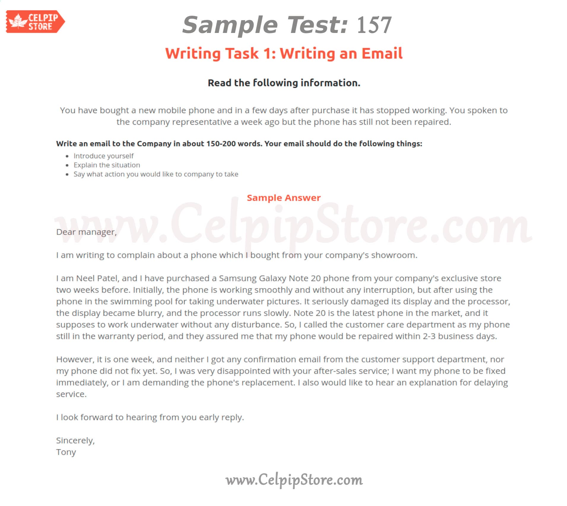 Celpip Writing an Email Sample 157: - Free CELPIP mock