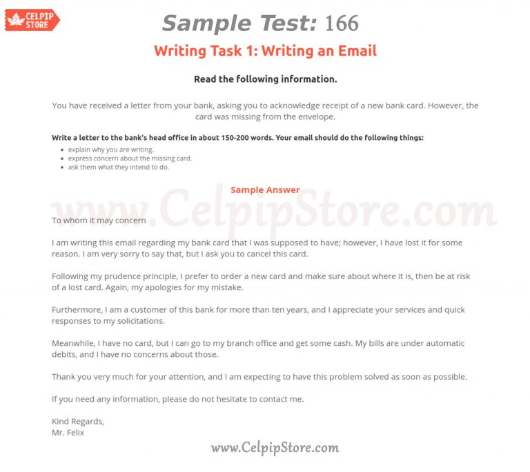 Celpip Writing an Email Sample 166: - Free CELPIP mock