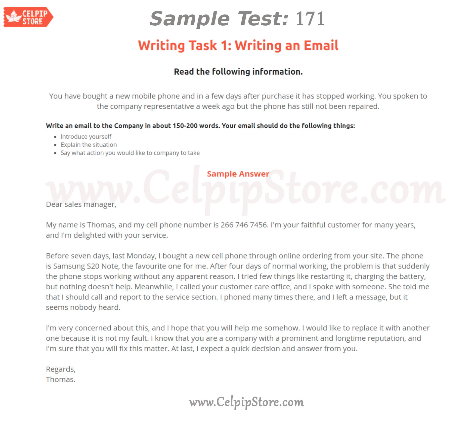 Celpip Writing An Email Sample 171: - Free Celpip Mock