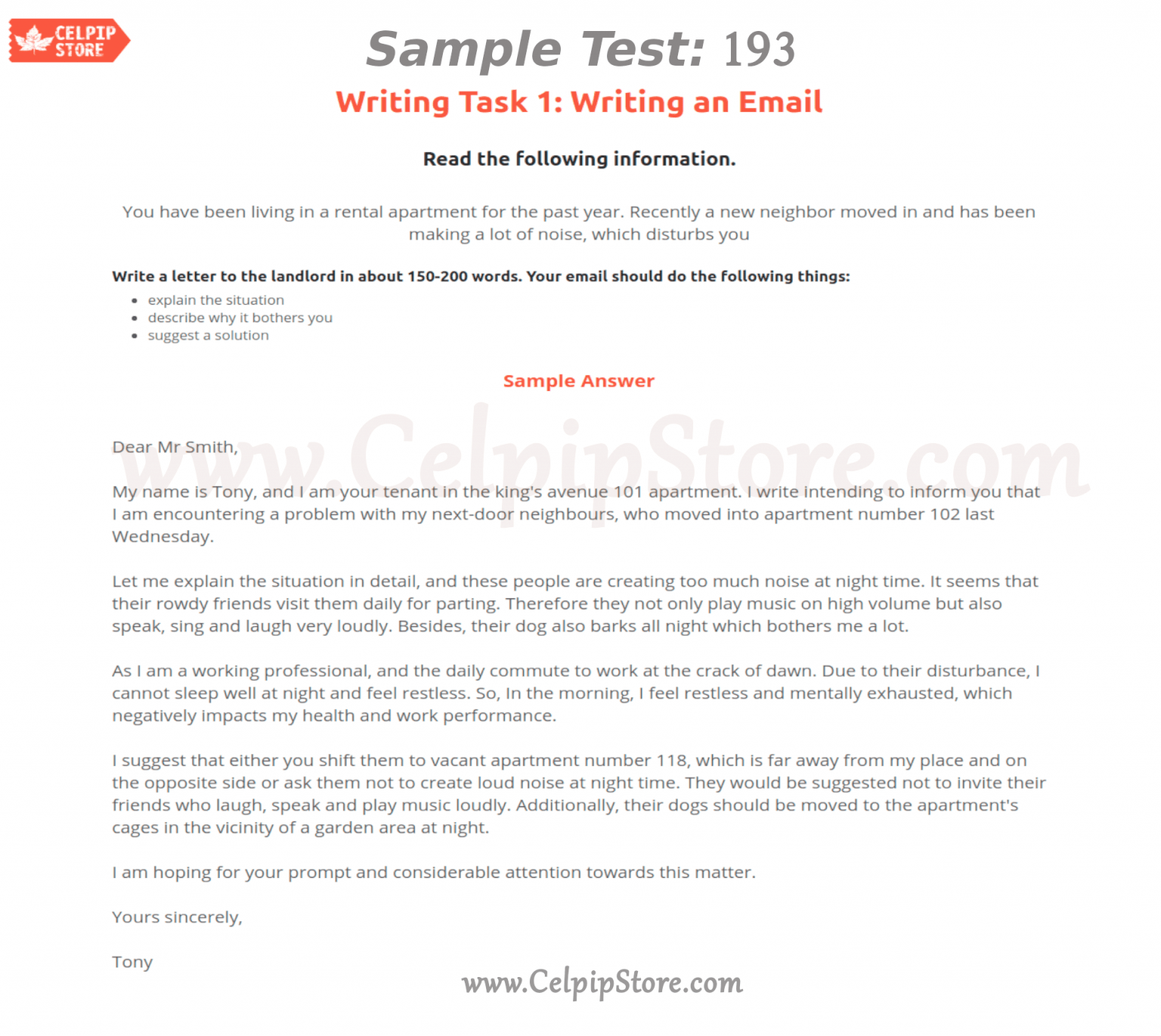 Celpip Writing an Email Sample 193