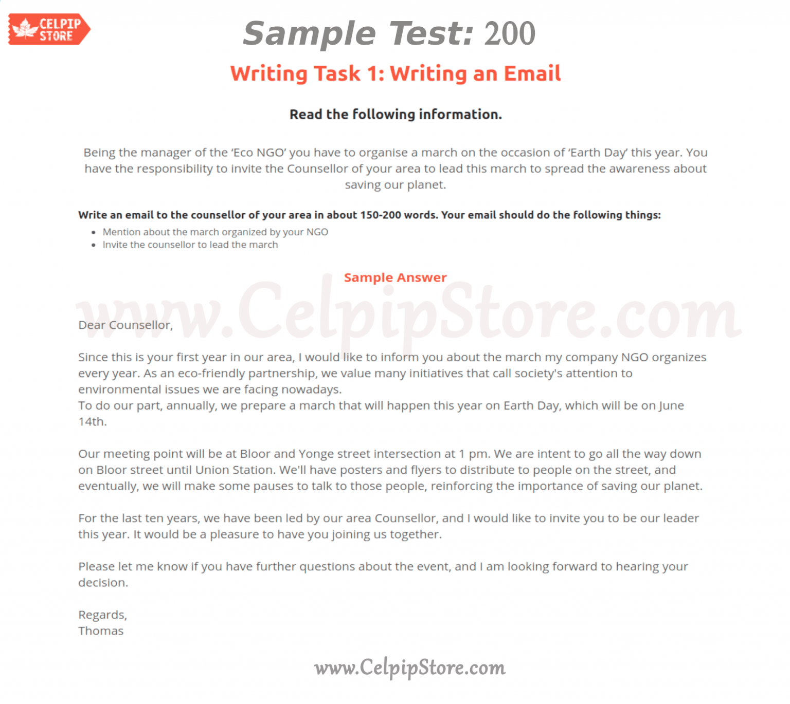 Celpip Writing an Email Sample 200