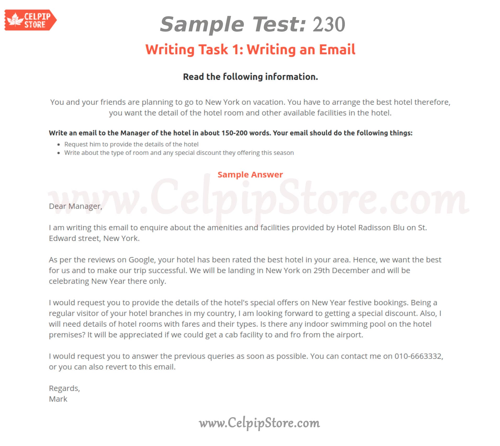 Celpip Writing An Email Sample 230